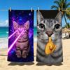 Art Laseraugen Lustige Katze Handtuch Polyester Strandhandtuch Schnelltrocknend Sandfrei Badetuch für Sommer Pool Reisen Urlaub