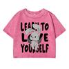 Letter Cute Rabbitprinting Female Washed Short T-Shirt Summer Cool T Shirts Distress Clothes Breathable Soft T-Shirt