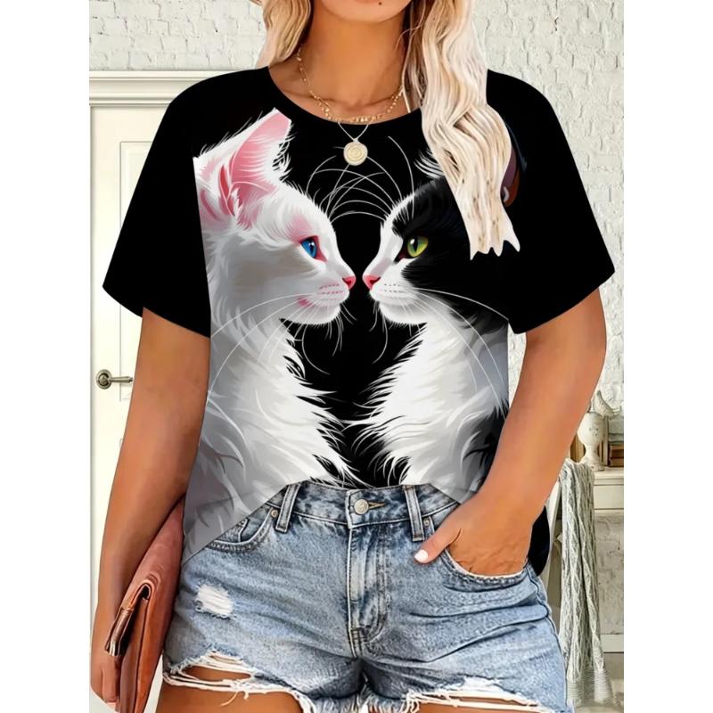 Fashion Women's Crew Neck Short Sleeve 3D Casual Color Printing Casual Short Sleeve Crew Neck T-Shirt