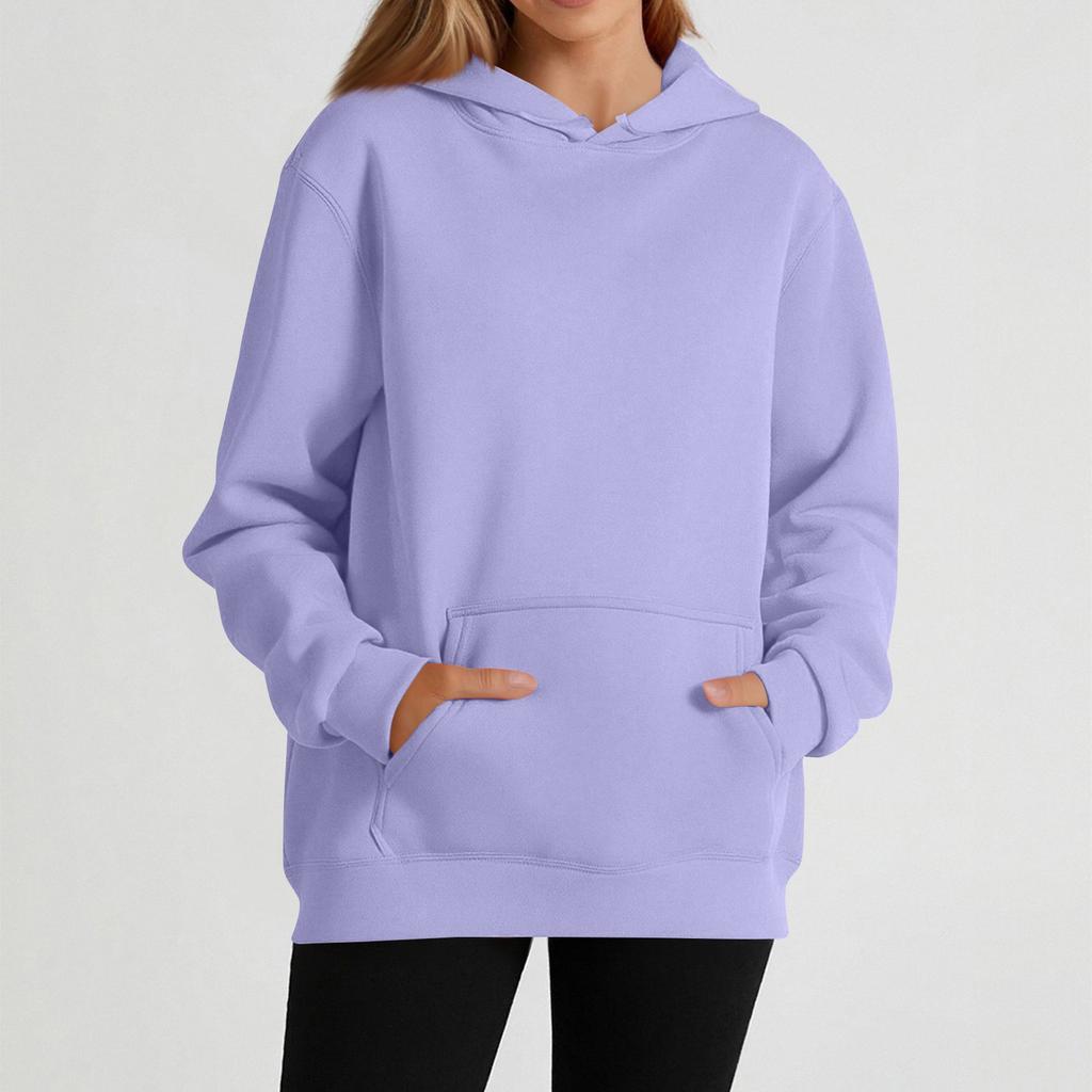 Women's casual long-sleeved solid color hooded sweatshirt
