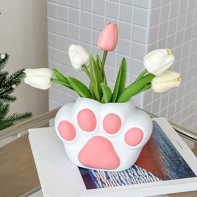 Cat Paw Vase Soft Enamel Artistic Flower Arrangement Vase TV Cabinet Home Living Room Decoration Accessory