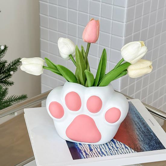 Cat Paw Vase Soft Enamel Artistic Flower Arrangement Vase TV Cabinet Home Living Room Decoration Accessory