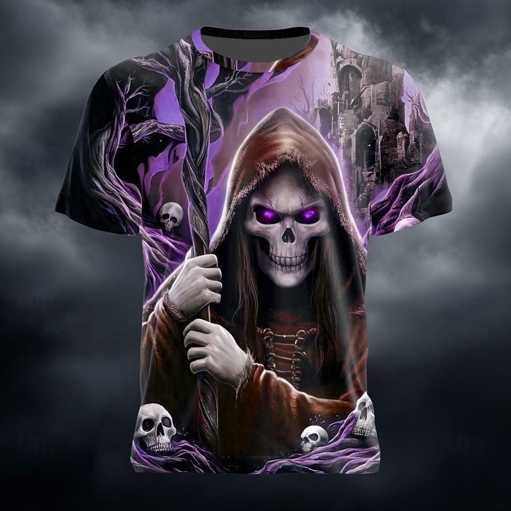 2025 Halloween Men's 3D Skull T Shirt Short Sleeve T shirt 3D Print Crew Neck Shirts Horror Party Tops Street Clothing Apparel