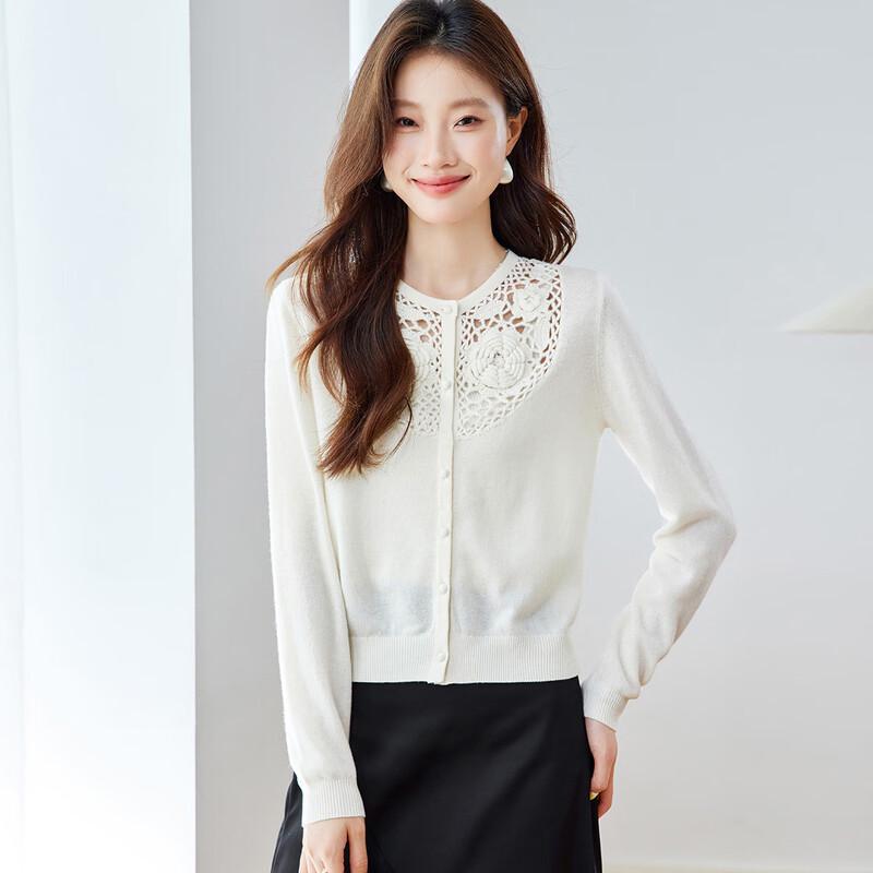 Srcr Women's 100% Merino Wool Crocheted Cardigan