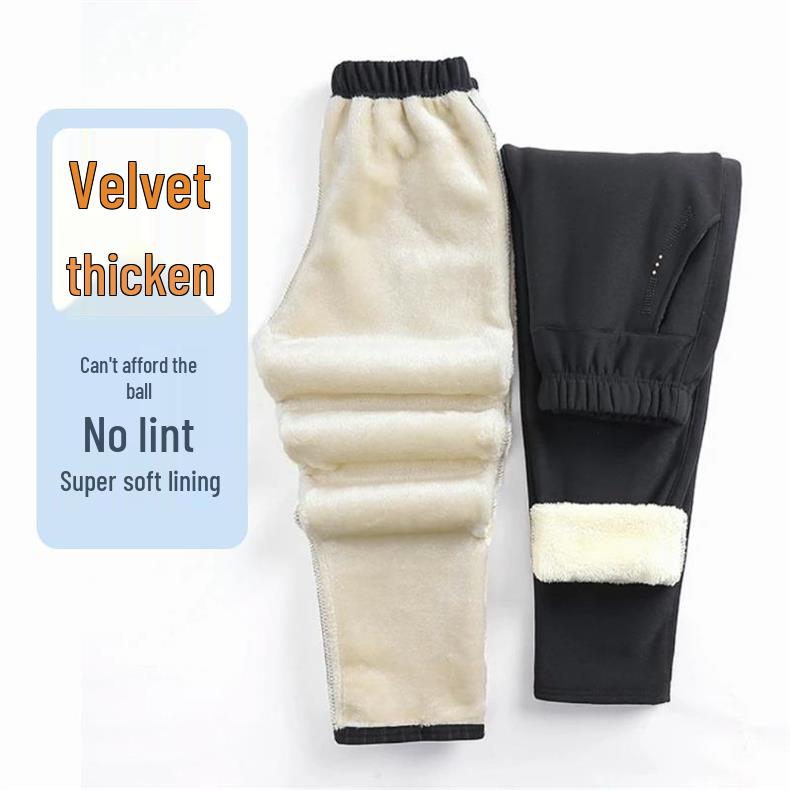 Women's Plus Size Warm Fleece-Lined Straight-Leg Pants for Autumn and Winter