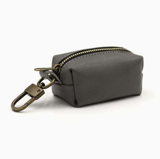 Minimalist Leather Zipper Keychain Dog Poop Bag Holder, Pet Waste Bag Mini Storage Pouch