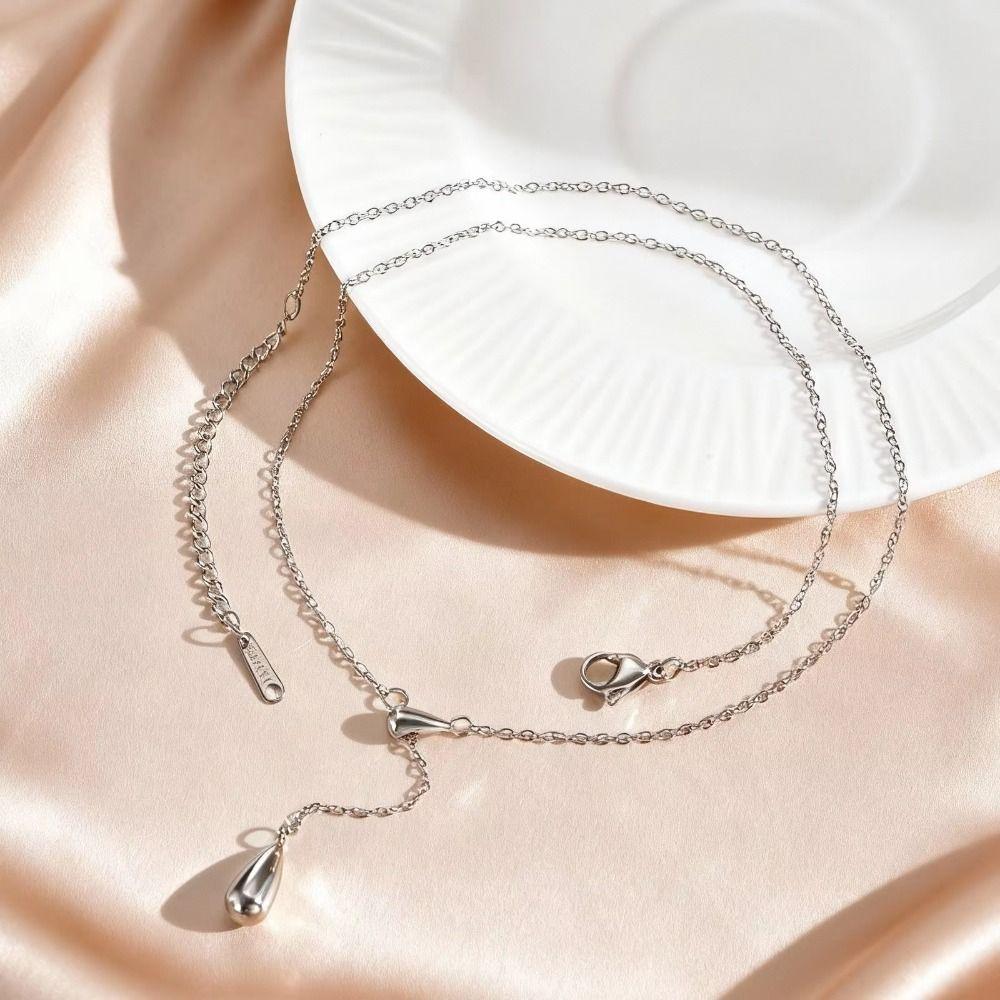 Titanium Steel Dewdrop Necklace Y-shaped Metal Necklace Water Drop Tassel Necklace  Jewelry Gifts