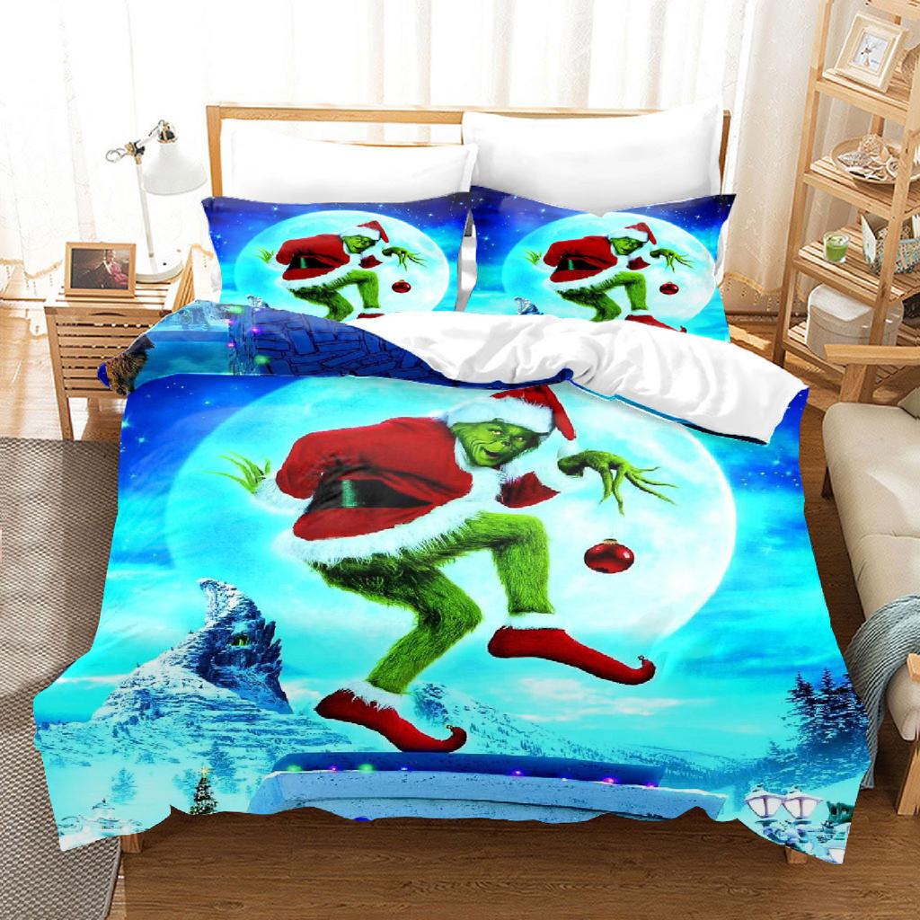 Duvet Cover Printed With Christmas Decoration Super Soft Brushed Microfiber Double Bed Comfortable Set With Zipper Closure And 2 Pillowcases