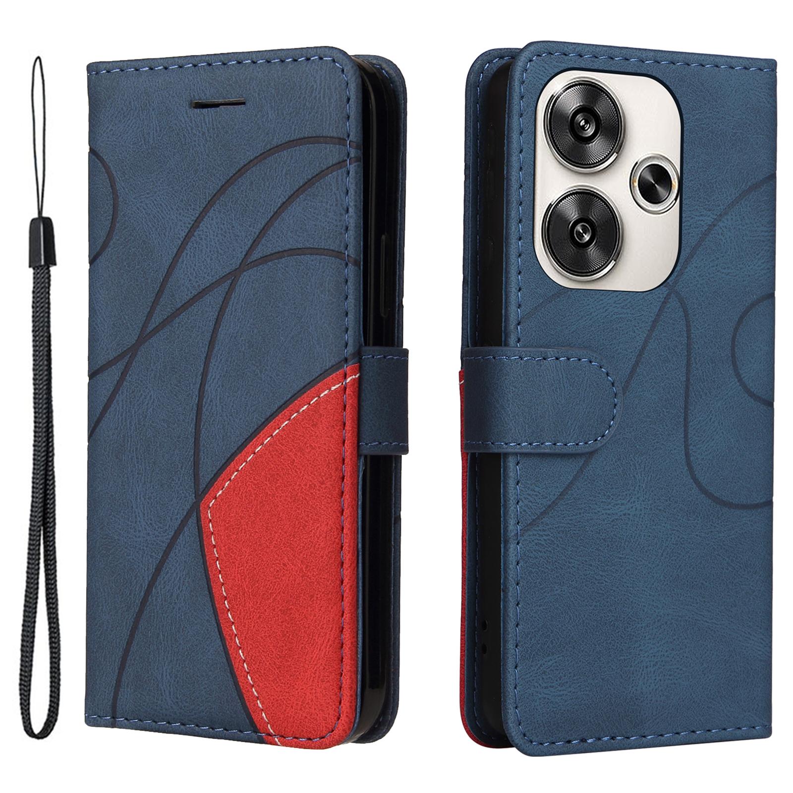 

For Xiaomi Redmi Turbo 3 5G/Poco F6 5G Leather Case Wallet Stand Color Splicing Phone Cover Blue