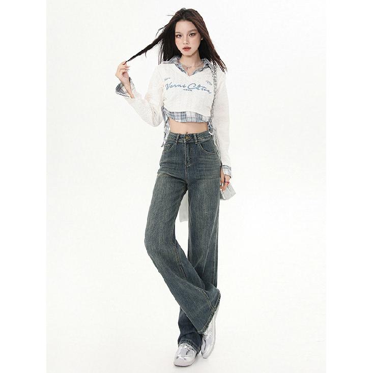 Winter New Plush/Regular Jeans Loose And Slim, High Waist Design With A Sense Of Sagging And Floor Dragging Straight Leg Pants