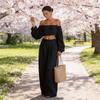Spring Womens Off Shoulder Crop Top And Wide Leg Pants Set With Spliced Design For Casual Wear