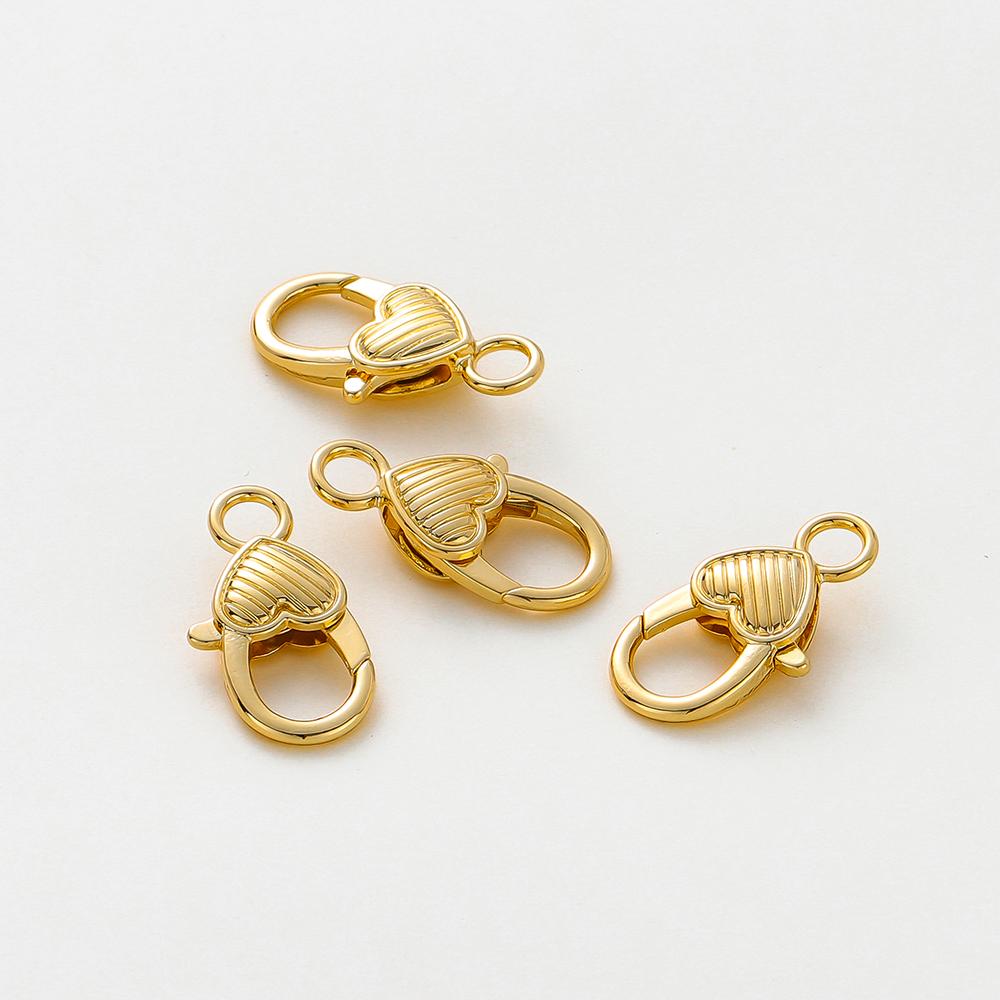 5pcs/lot 14K 18K Gold Color Plated Love Heart Lobster Clasps Necklace Chain End Connectors For DIY Jewelry Making Findings