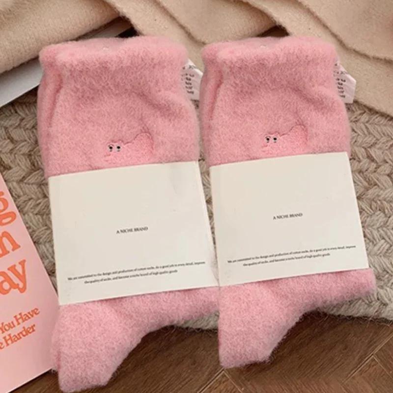 3Pairs Premium Feel Cute Cat Cozy Hairy Mink Velvet Socks Autumn Winter Hosiery Thickened Plush Warm Sleep Home Fluffy Socks