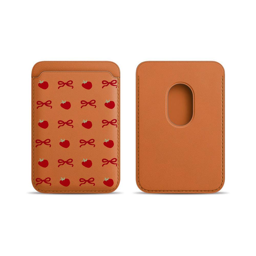 

Strawberry And Bow Phone Card Bag Holder For Magsafe Magnetic Slim Wallet Back Pocket For iPhone 17 16 Pro For Samsung Case