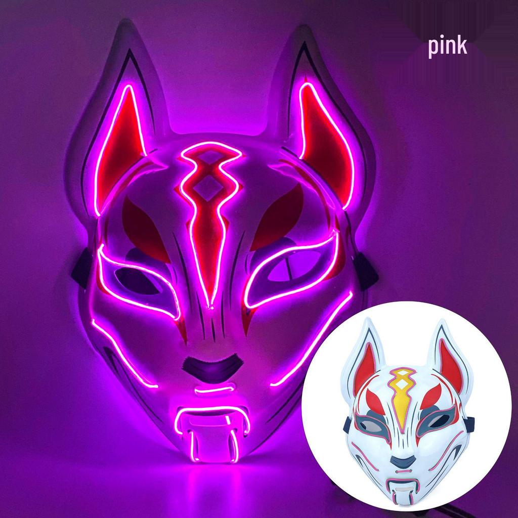 LED Luminous Fox Mask - Anime-Inspired Cat Face, Cold Light Flash for Halloween