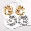 Vintage Metal Irregular Smooth Spiral Stud Earrings for Women Exaggerated Gold Color Geometric Hollow Large Earring Jewelry Gift