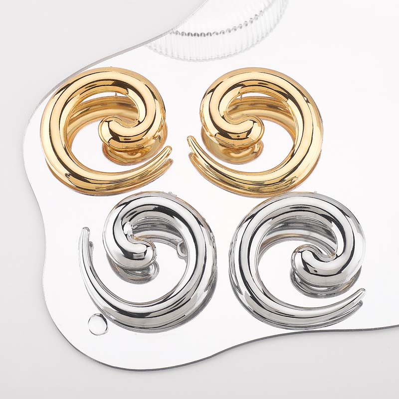 Vintage Metal Irregular Smooth Spiral Stud Earrings for Women Exaggerated Gold Color Geometric Hollow Large Earring Jewelry Gift