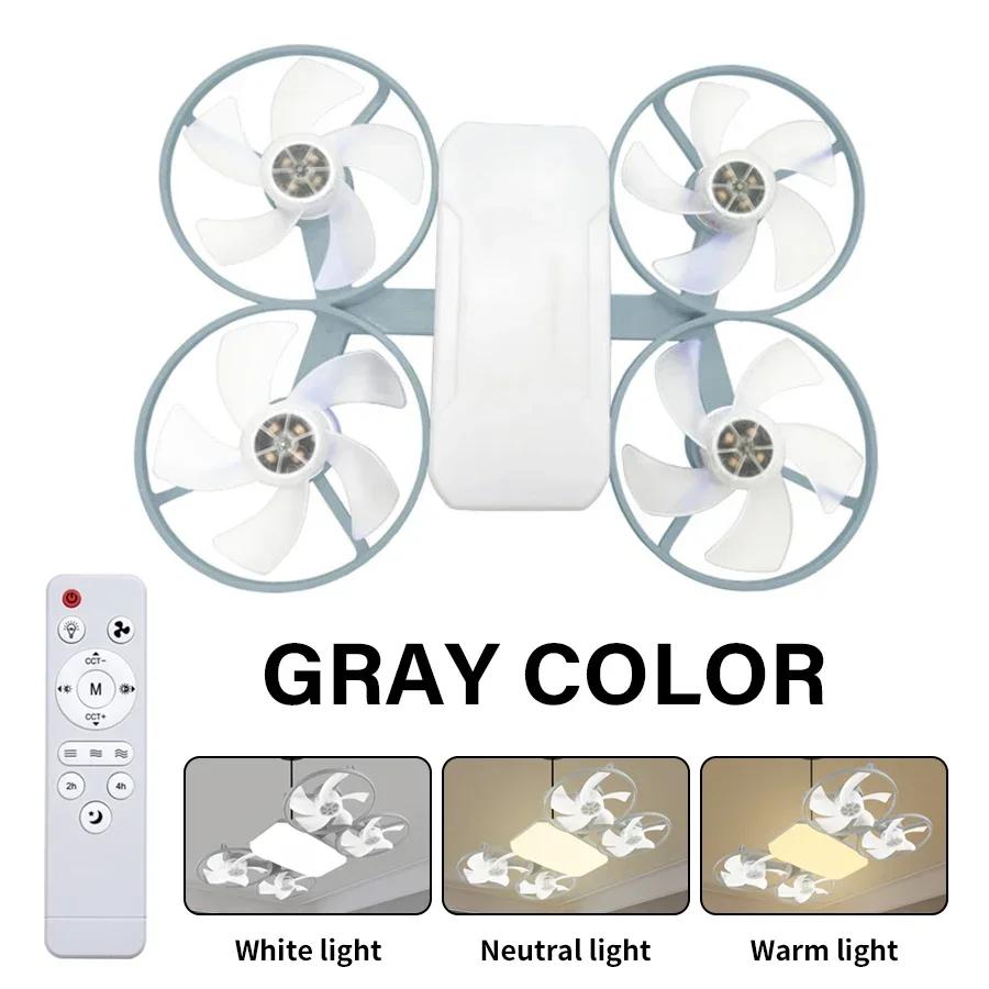 E27 2-in-1 Ceiling Fan Light with Remote 85-265V 50W 3-Speed 3-Color Car Drone Style Dimming Fan Light for Home Room Decoration