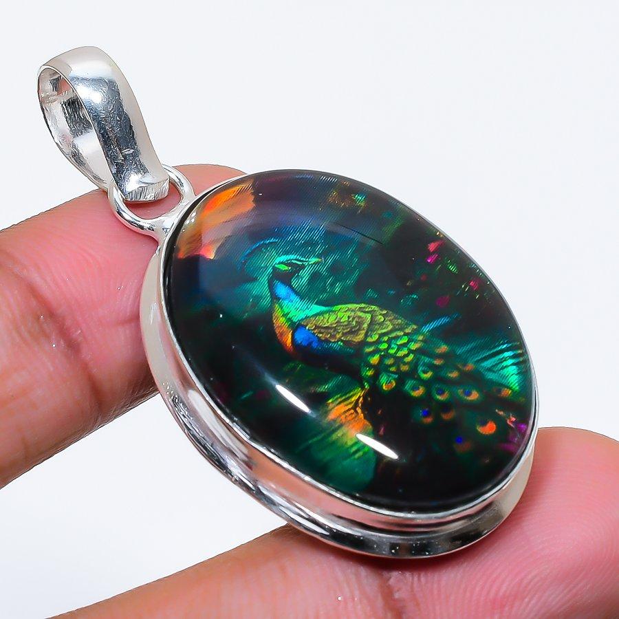 Natural Dichroic Glass Gemstone 925 Sterling Silver Jewelry Pendant 1.97" AP-16493