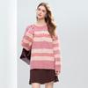 Betu Women's Striped Drop-Shoulder Sweater with Colorful Buttons