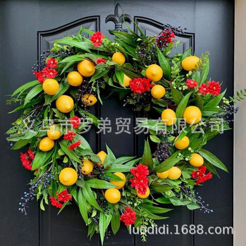 Artificial Lemon Peony Wreath Wall Hanging Decor Door Home Festival Party Decoration