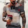 Spliced Men's T-Shirt Retro Short Sleeved Tees Men's Clothing Plaid Pattern Printed T-Shirts Oversized European Tops