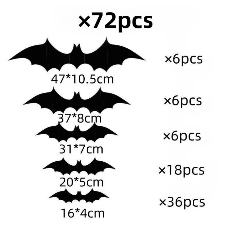 60-180pcs Halloween Bat 3d Black Bat Stickers Supplies Halloween Classic Style Wall Stickers Three-dimensional Spider Decoration