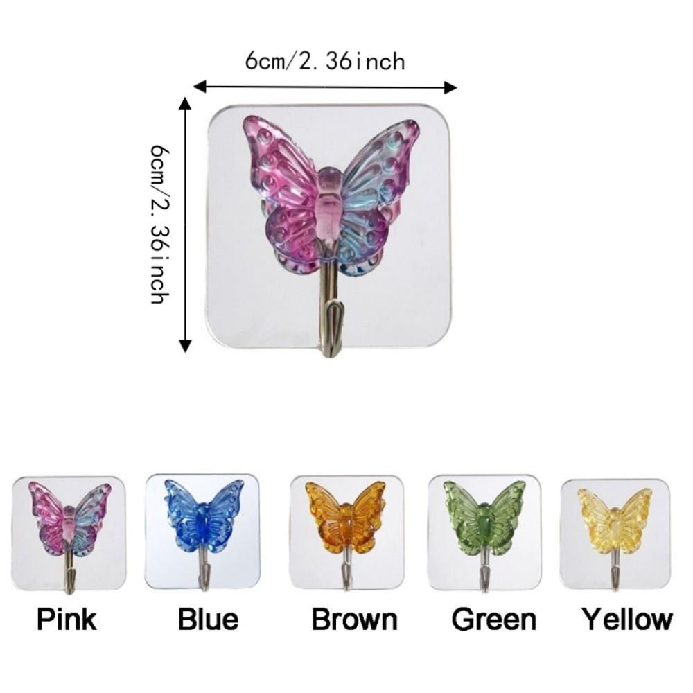 2PCS Waterproof Crystal Glass Butterfly Hooks Decorative Wall Hooks Bathroom Hook  for Living Room