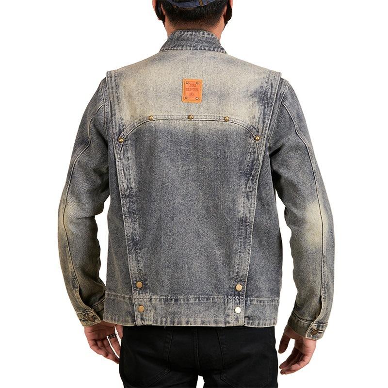 Heavy Gradient Handsome Denim Jacket for Men New American Retro Workwear Denim Top