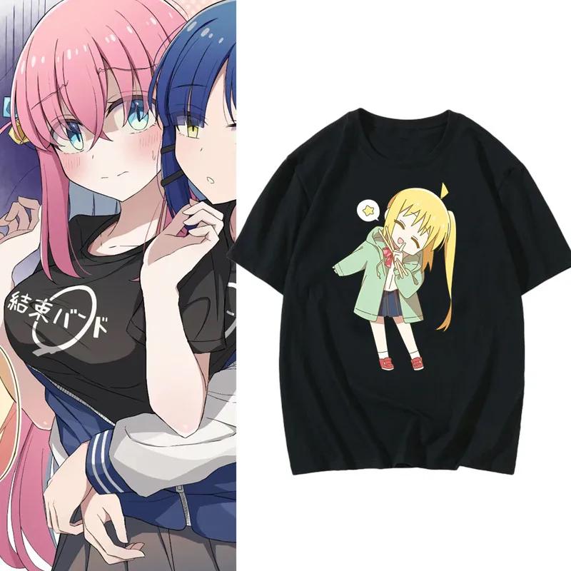 2026 Summer Bocchi The Rock! Kessoku Band Color Block Black T Shirt Oversized Streetwear Anime Graphic Tee for Men Women
