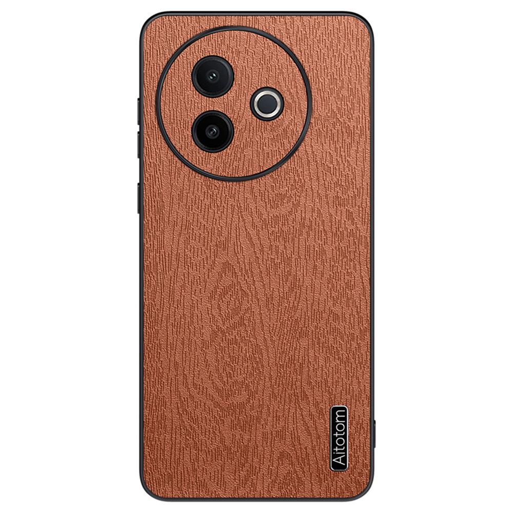 

For vivo Y39 5G Case Wood Texture PU Leather Coated PC TPU Phone Cover Brown
