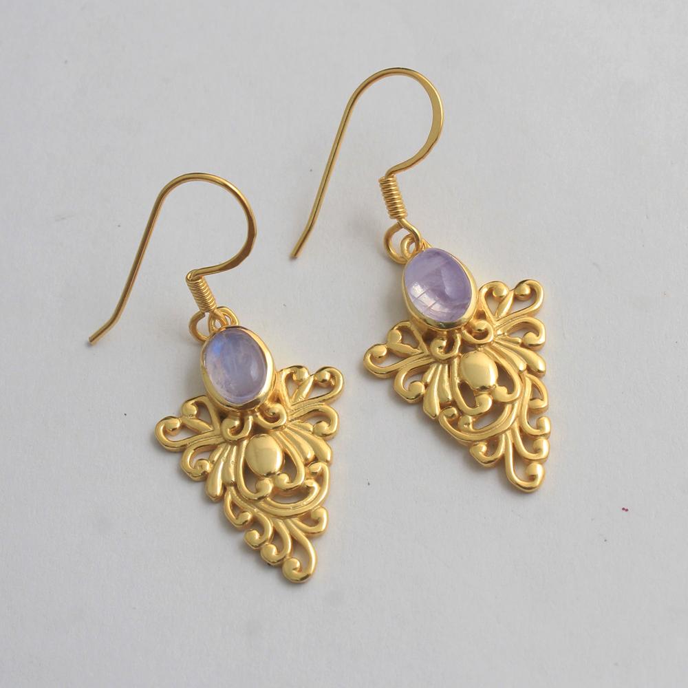 Серьги из стерлингового серебра 925 пробы с желтым золотом и лунным камнем — фото 2