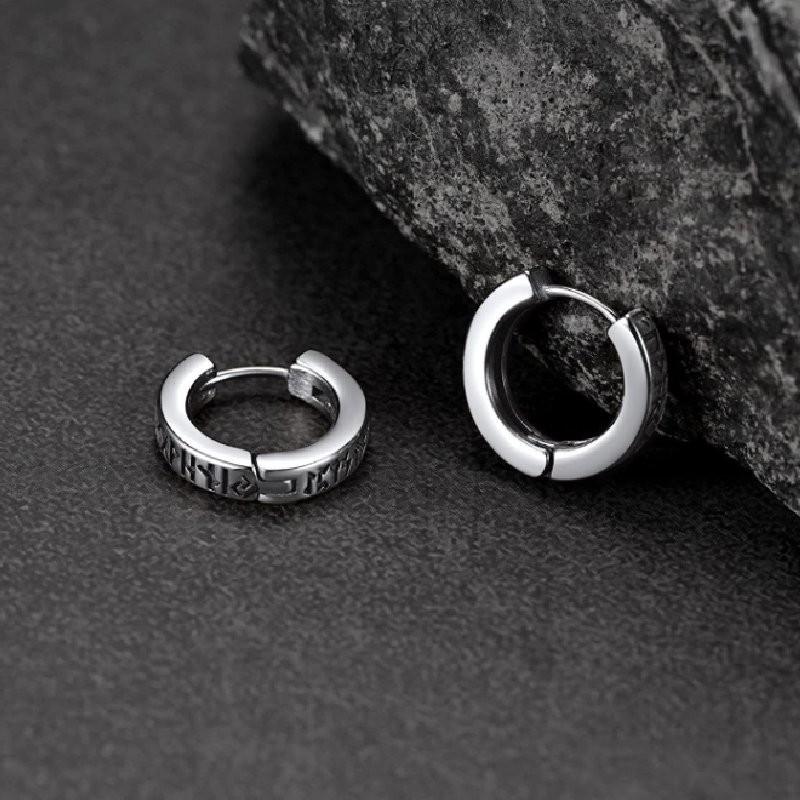 Viking Runeword Hoop Earrings Stainless Steel Ear Buckles Ornaments Jewelry
