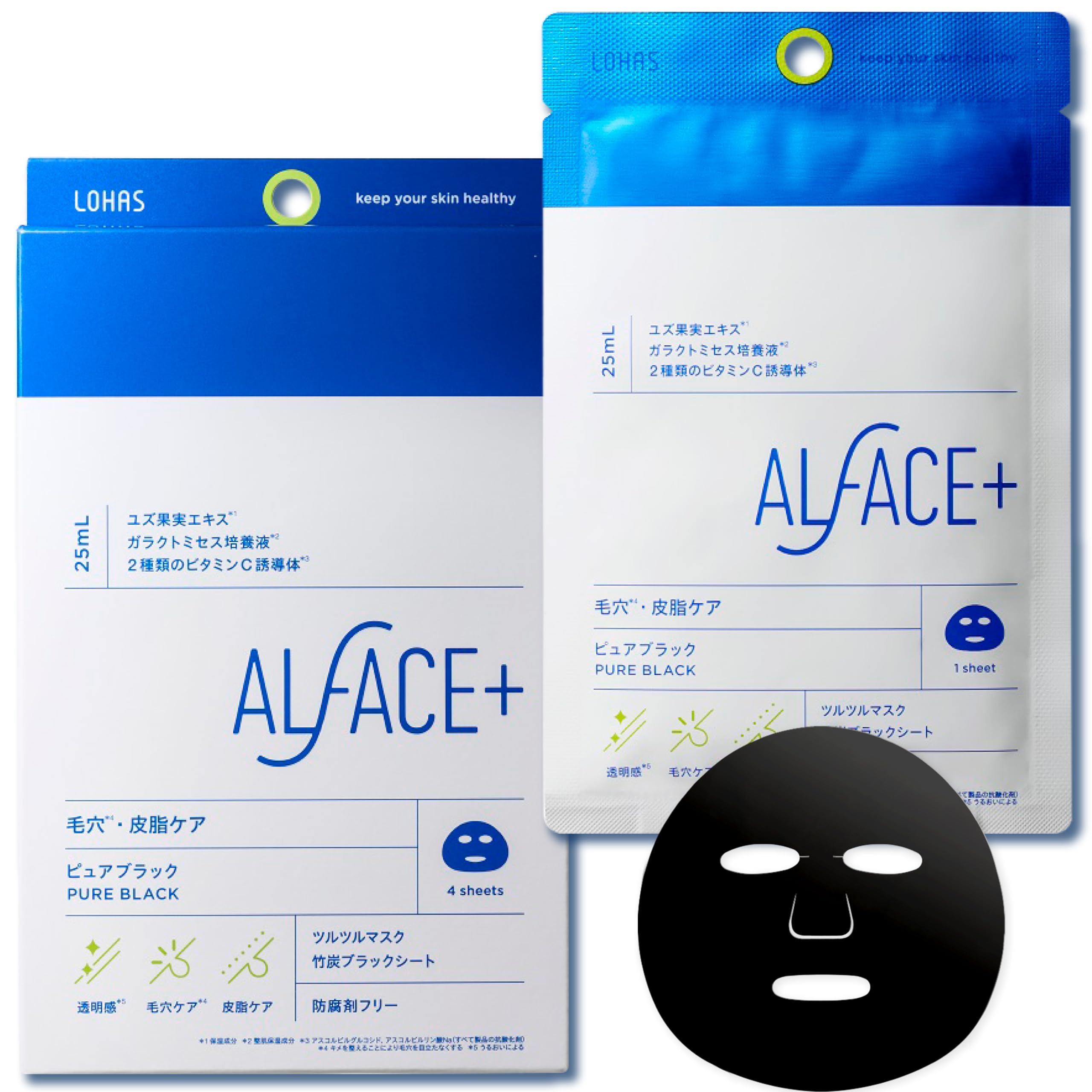 

ALFACE Pure Black Pore and Sebum Care Smoothing Face Pack [Renewal] 4-Piece Mask, Preservative-Free синий