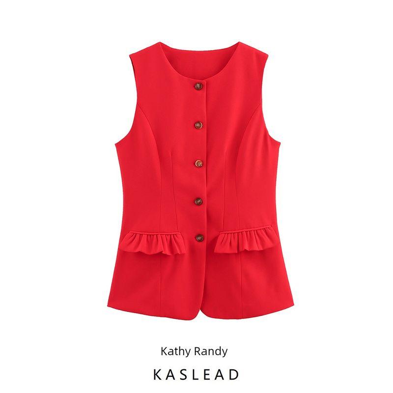Kaslead New Women Clothes Western Style Fashion Simple and Versatile Slim Fit Sleeveless Vest Vest