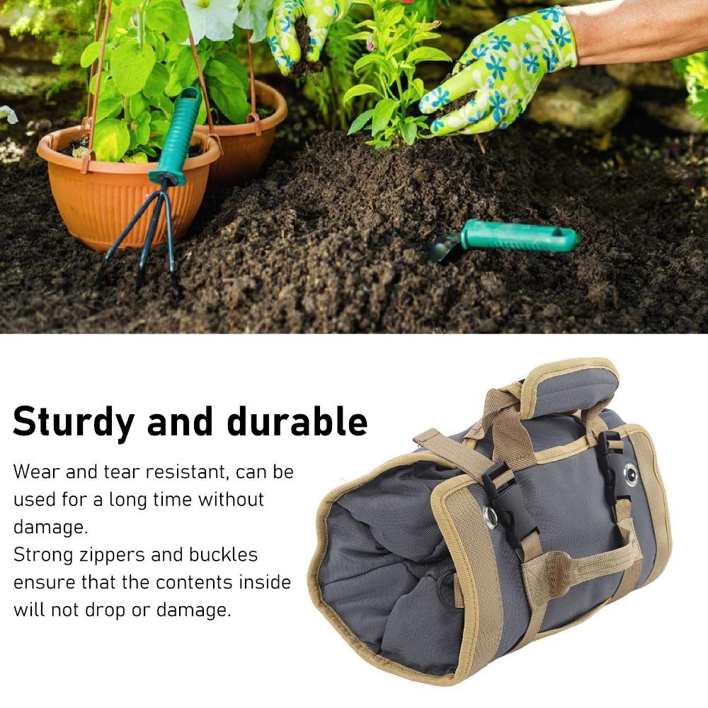 Oxford Cloth Roll Up Tool Bag Separate Pockets Portable Tool Storage Bag  Gardening