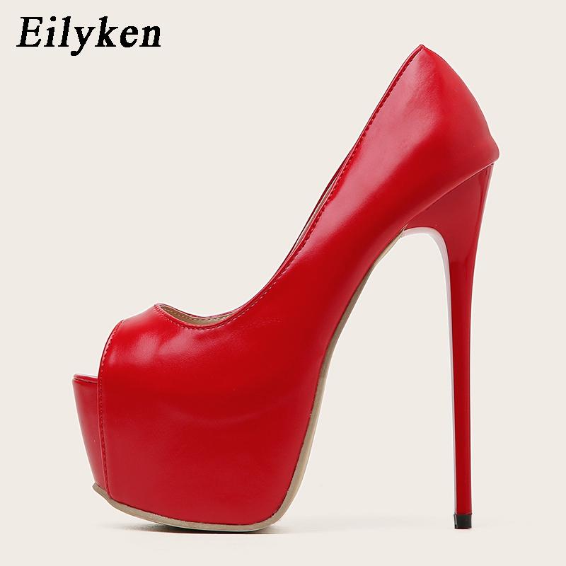 Fashion Eilyken Sexy Red Platform Pumps Women Ultra High Stiletto Heels 17CM Peep Toe Party Bride Wedding Shoes size 35-42