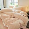 Double-sided Thickened Milk Fleece Bed Four-piece Bed Sheet Winter Coral Flannel Bedding Bed Hat Fleece Quilt Cover