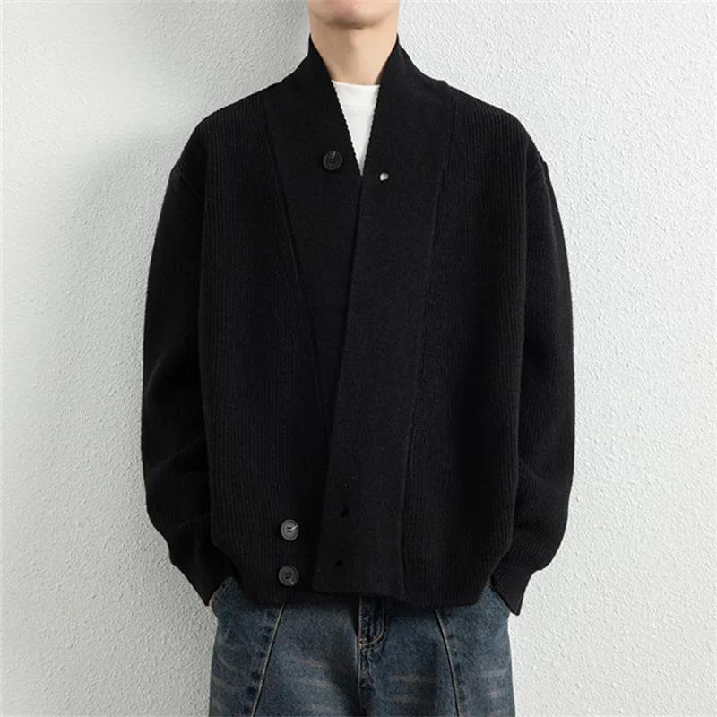 Spring Autumn Fashion V-Neck Sweater Cardigans Men Youthful Vitality Loose Knit Sweatercoat Mens Solid Color Knitted Cardigans