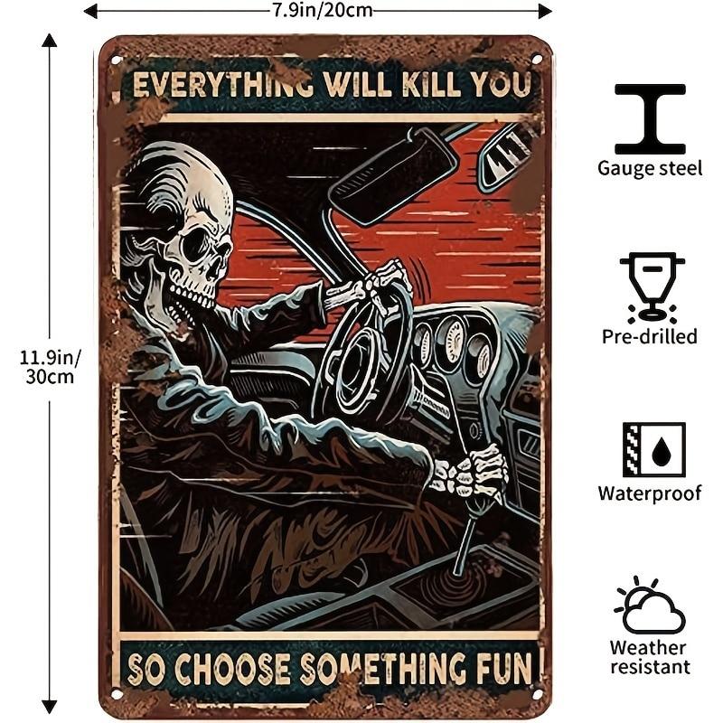 1pc Tin Sign Skeleton Auto Racing Funny Novelty Metal Sign Retro Wall Decor For Home Gate Garden Bars Restaurants Cafes Office