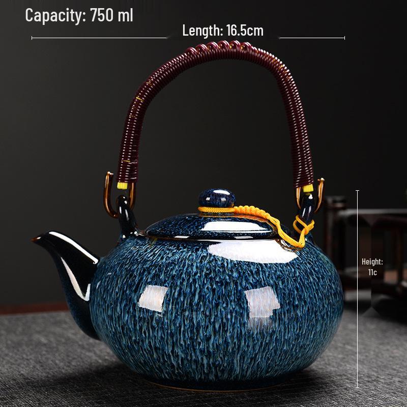 Jian Zhan Tianmu Glaze Ceramic Teapot, Large-Capacity Single-Handle Gongfu Tea Brewer