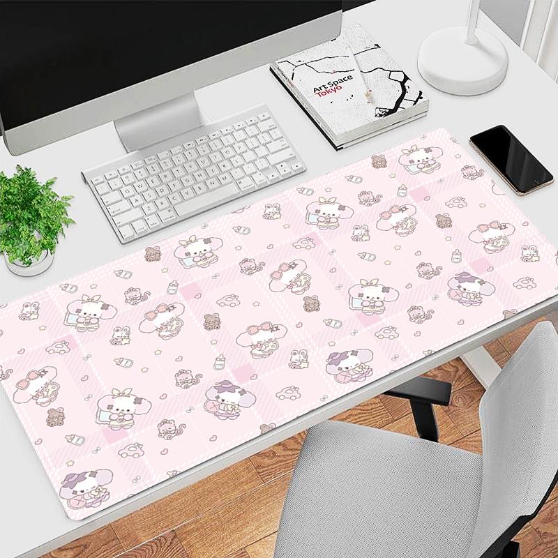 Gaming Mouse Pad Antislip Stitched Edges Pink Cute Cartoon Artwork Print Keyboard Pad for Gamer Home Office Desk Mat