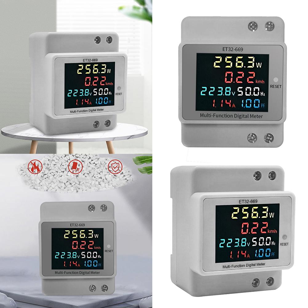 6IN1 DIN-Rail AC Volt Monitor Voltage Current Power Factor Meter LCD Display Guide Rail Power Tester Single Phase 100A 110V 220V