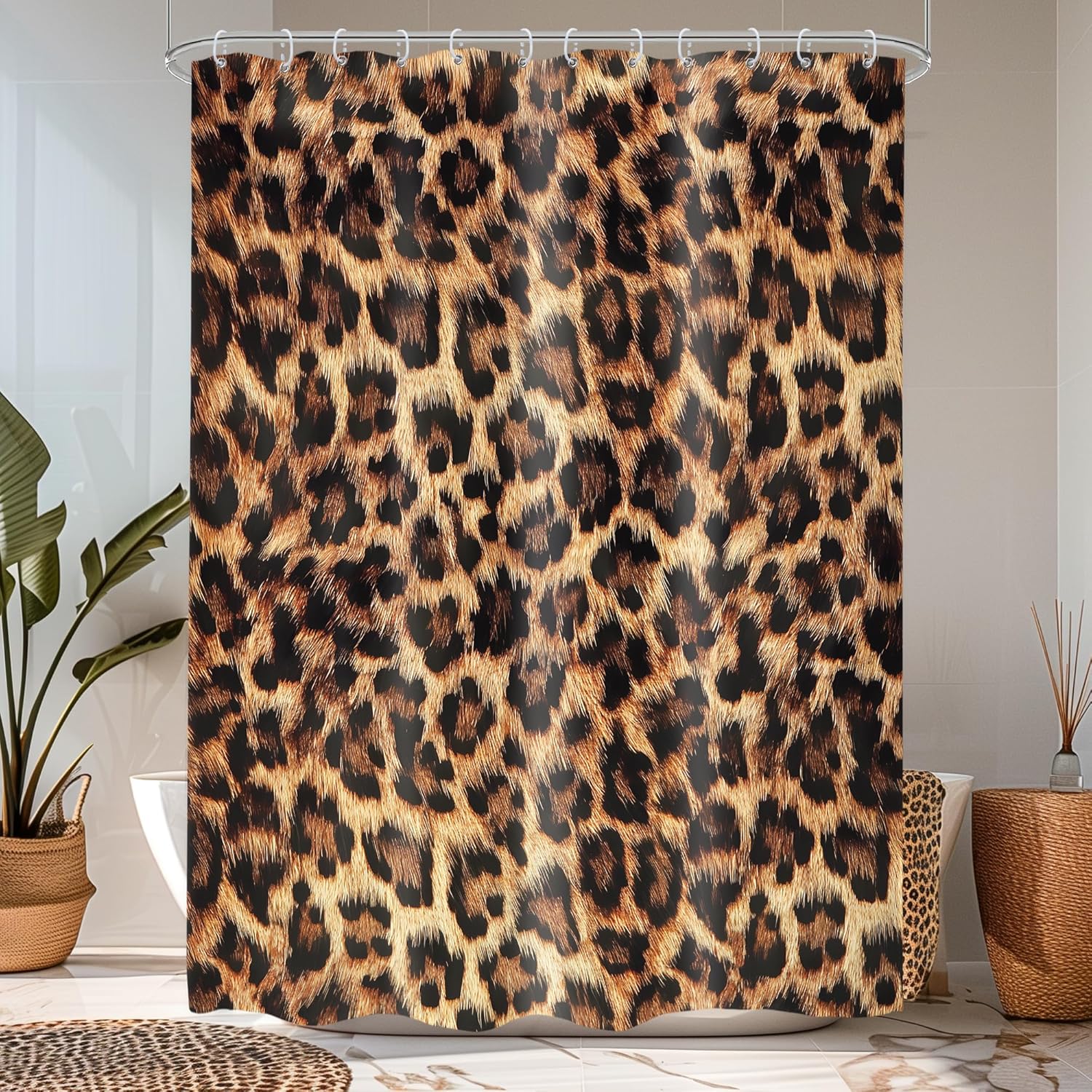 

Leopard Print Shower Curtain Inch Wild Safari Skin Pattern Powerful Cheetah Cat Panthera Black Brown Fur Wil 120x180cm