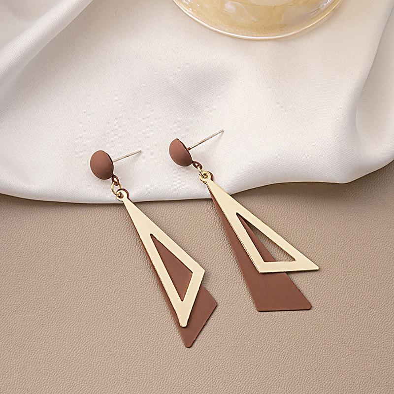 Silver needle Korean version geometric femininity simple earrings, atmospheric color fashion triangle earrings, fresh long ears