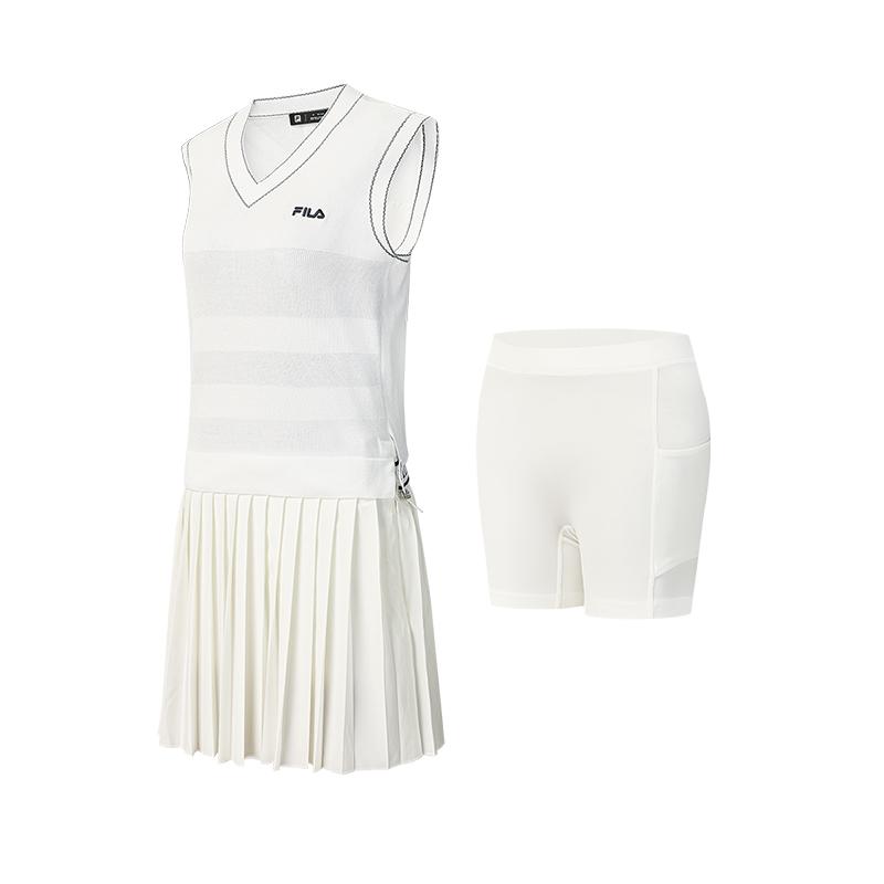 Fila Tennis Solid Color V-Neck Comfortable Sleeveless Dress Women dresses A11W623347FWT