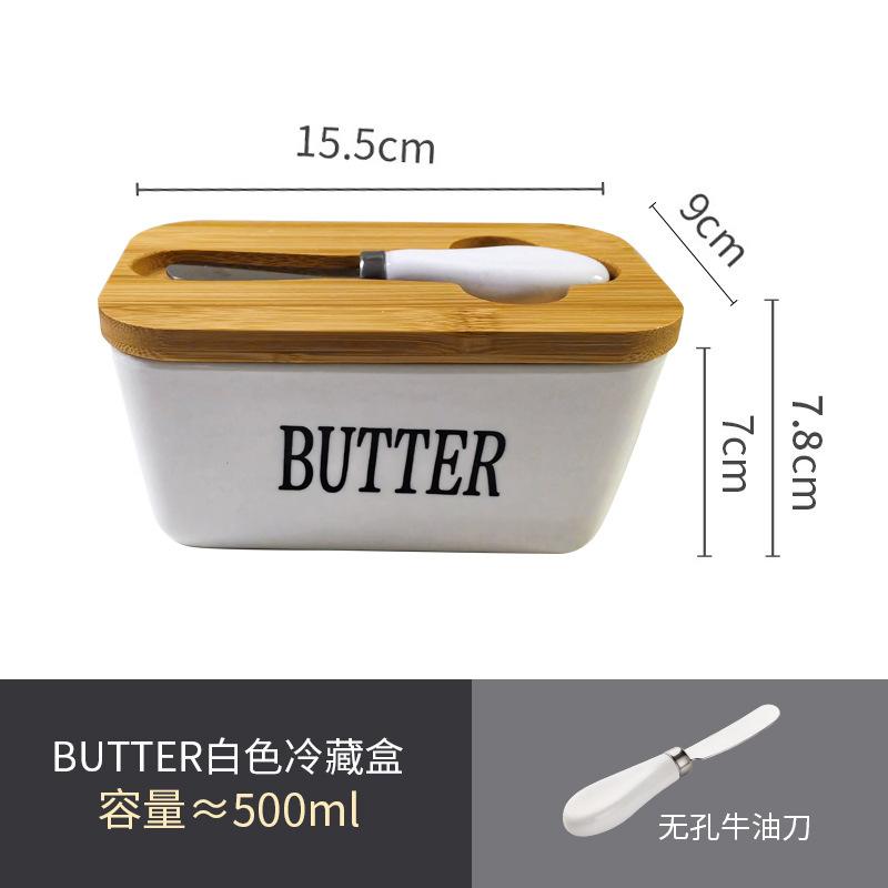 Ceramic Butter Box Rectangle Butter Sealed Box Butter Cutting Refrigerated Box Cheese Storage Box With Wooden Cover