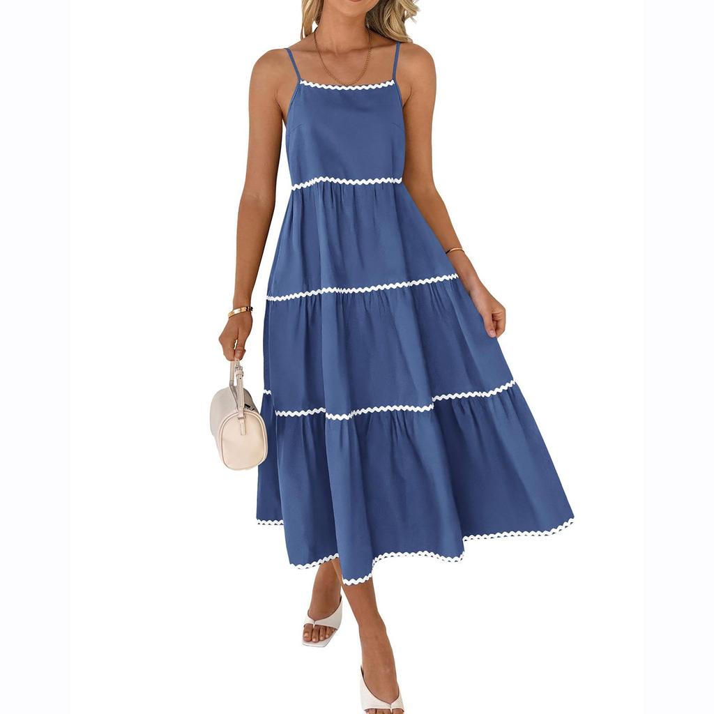 Women Summer Dresses Sling Dresses Solid Color Boho Long Dresses
