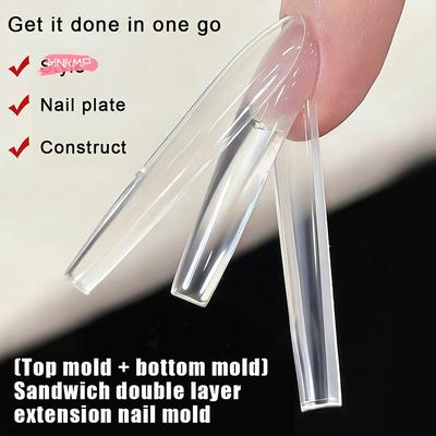 240 ks Sada Dvojitých Šablon na Nehty pro Sendvičové Nehty 15 Velikostí Prodloužení - Tvary Nehtů Stiletto a Mandlové Horní a Spodní Formy pro Nail Art