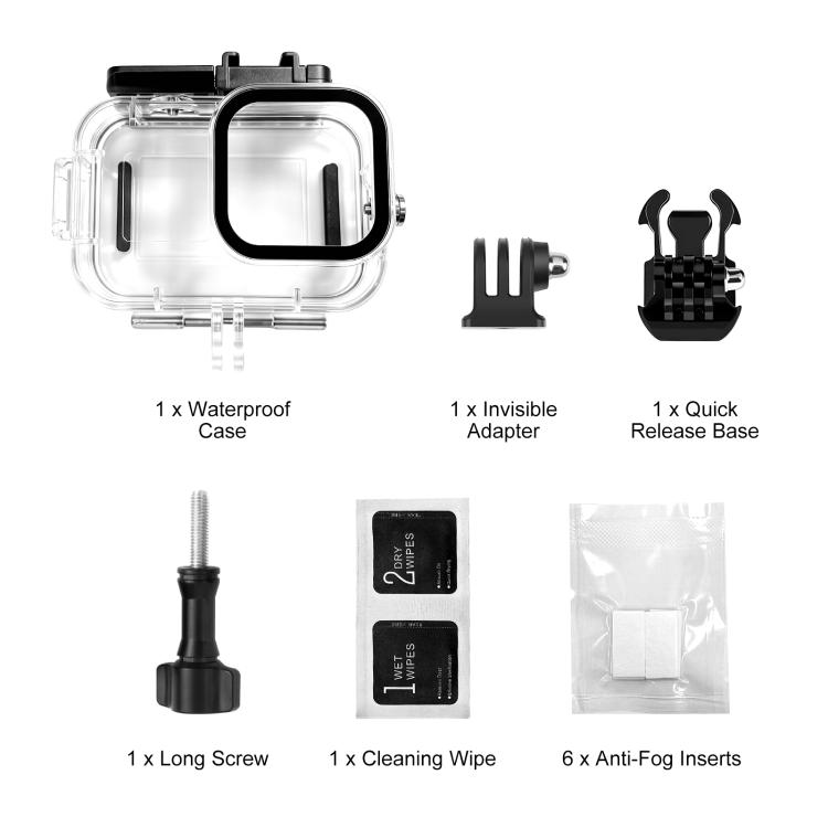 Transparent‑60m‑Depth Waterproof‑Diving‑Housing‑Case, Dual‑Cold‑Shoe Underwater‑Protective‑Shell With Anti‑Fog‑Sheets For GoPro MISSION 1 / 1 PRO